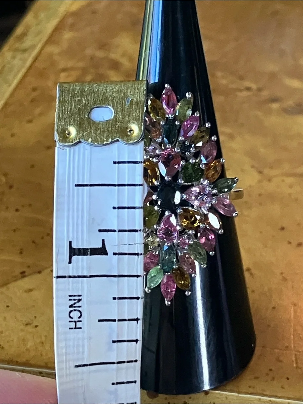 Natural Multi Color Tourmaline Sterling Silver Ring Size 7